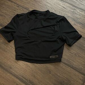 Edgy Black Cut-Out Crop Top (BO+TEE)